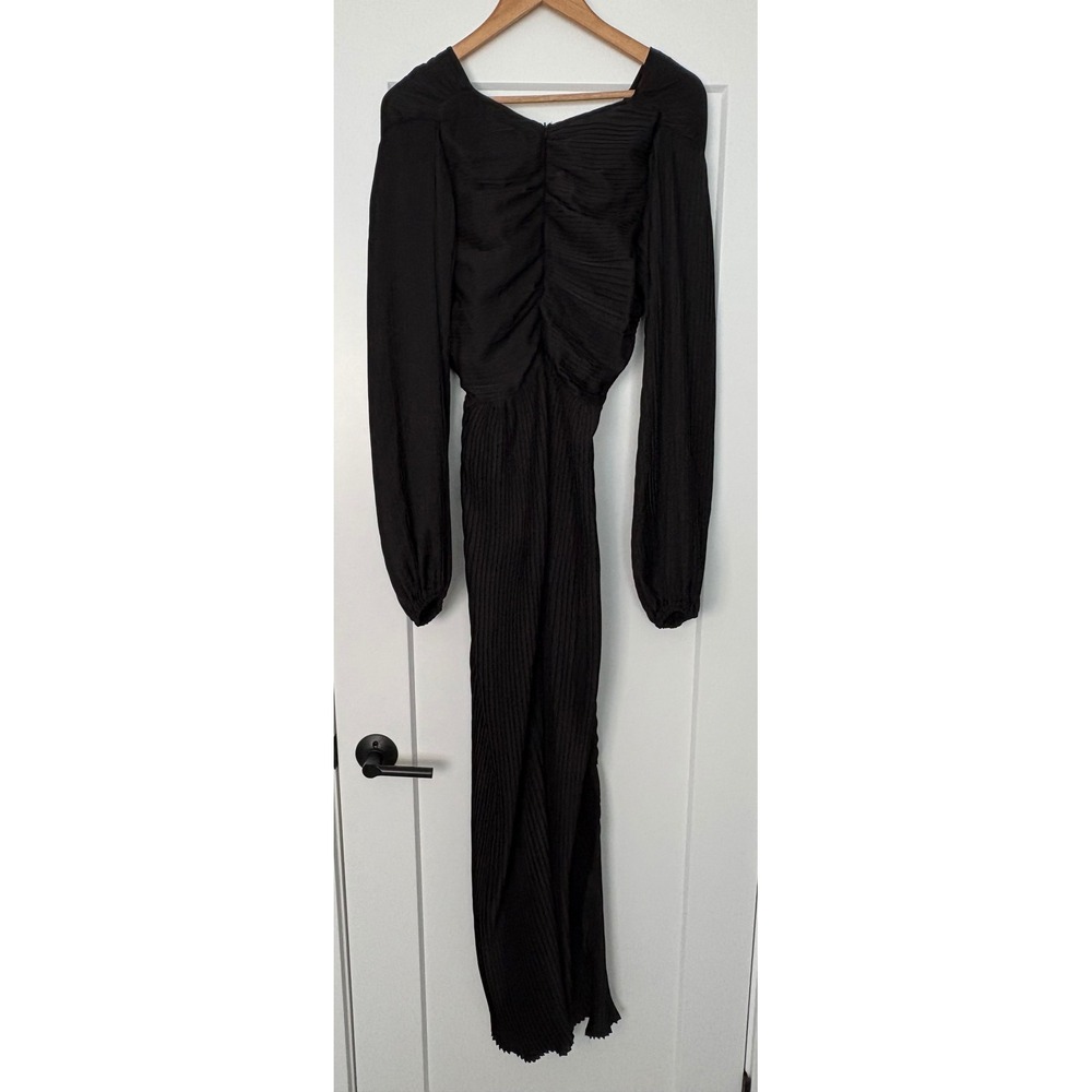 Nasty Gal Plisse Pleated‎ Twist Front Billow Sleeve Maxi Whimsigoth Black US 6 - Picture 3 of 6